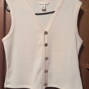 H&M Cream Ribbed Button-Front Tank